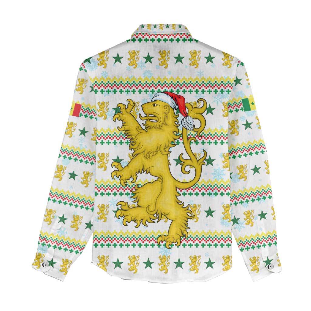 Senegal Christmas Women Casual Shirt Golden Lion and Festive Stars Motif - African Pride