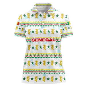 Senegal Christmas Women Polo Shirt Golden Lion and Festive Stars Motif - African Pride