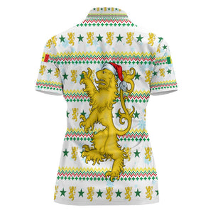 Senegal Christmas Women Polo Shirt Golden Lion and Festive Stars Motif - African Pride
