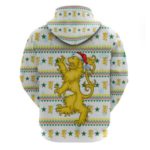 Senegal Christmas Zip Hoodie Golden Lion and Festive Stars Motif - African Pride