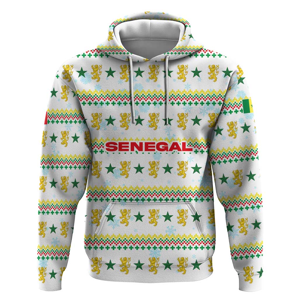 Senegal Christmas Zip Hoodie Golden Lion and Festive Stars Motif - African Pride