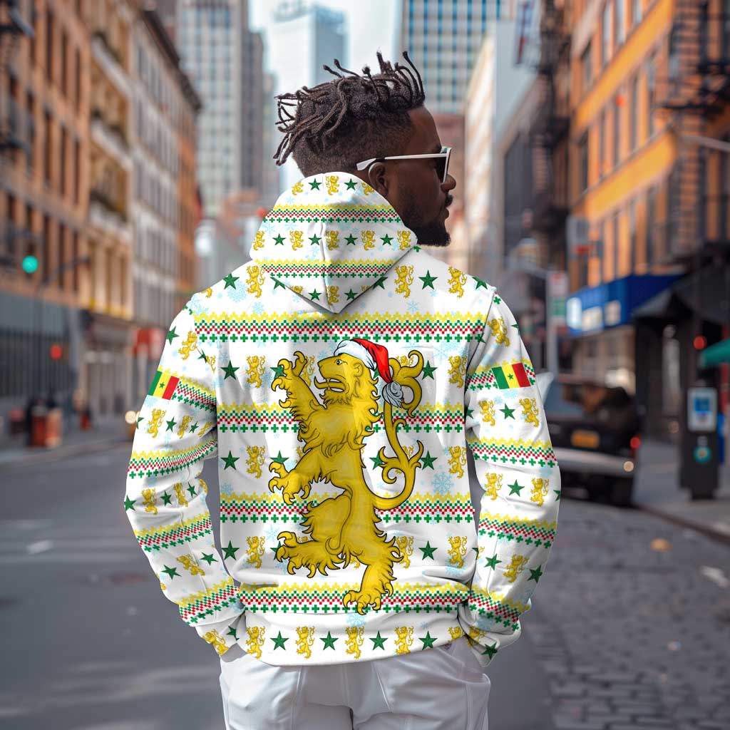 Senegal Christmas Zip Hoodie Golden Lion and Festive Stars Motif - African Pride
