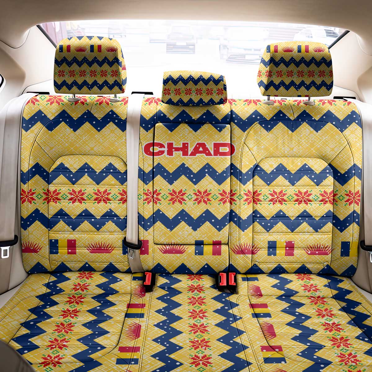 Chad Christmas Back Car Seat Cover National Coat of Arms, and Festive Motif - African Pride