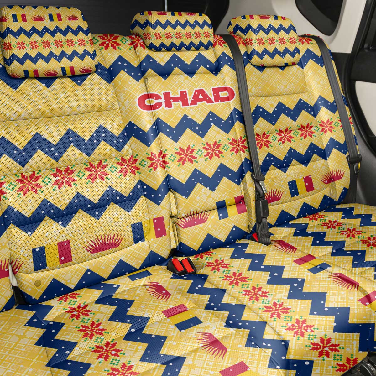 Chad Christmas Back Car Seat Cover National Coat of Arms, and Festive Motif - African Pride