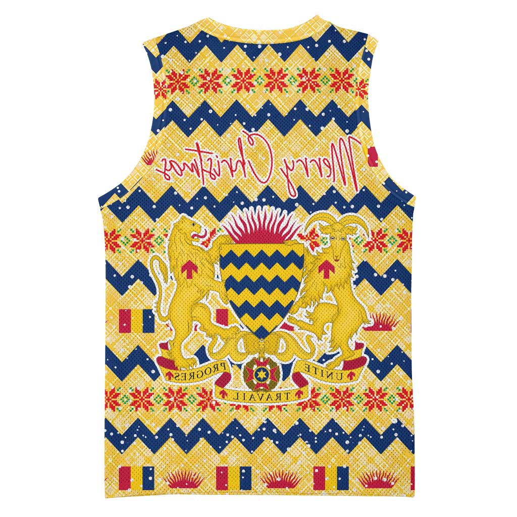 Chad Christmas Basketball Jersey National Coat of Arms, and Festive Motif - African Pride