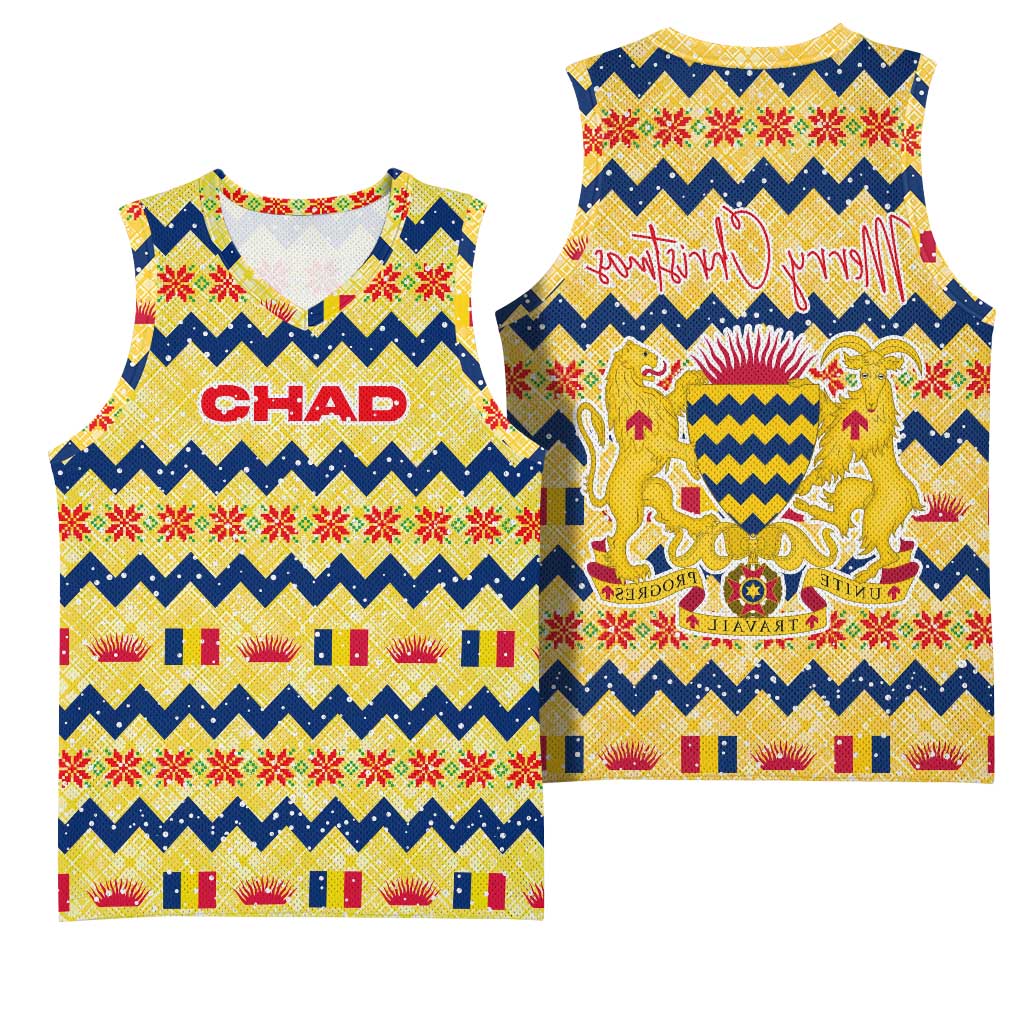 Chad Christmas Basketball Jersey National Coat of Arms, and Festive Motif - African Pride