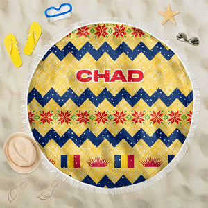 Chad Christmas Beach Blanket National Coat of Arms, and Festive Motif - African Pride