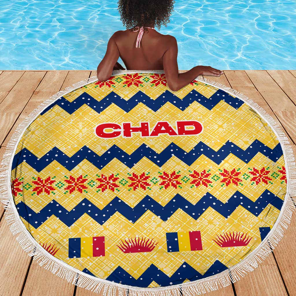 Chad Christmas Beach Blanket National Coat of Arms, and Festive Motif - African Pride