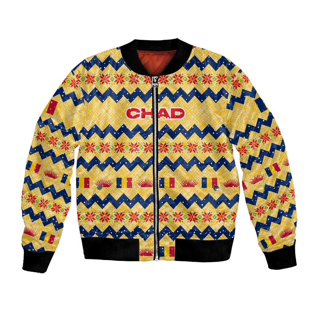 Chad Christmas Bomber Jacket National Coat of Arms, and Festive Motif - African Pride