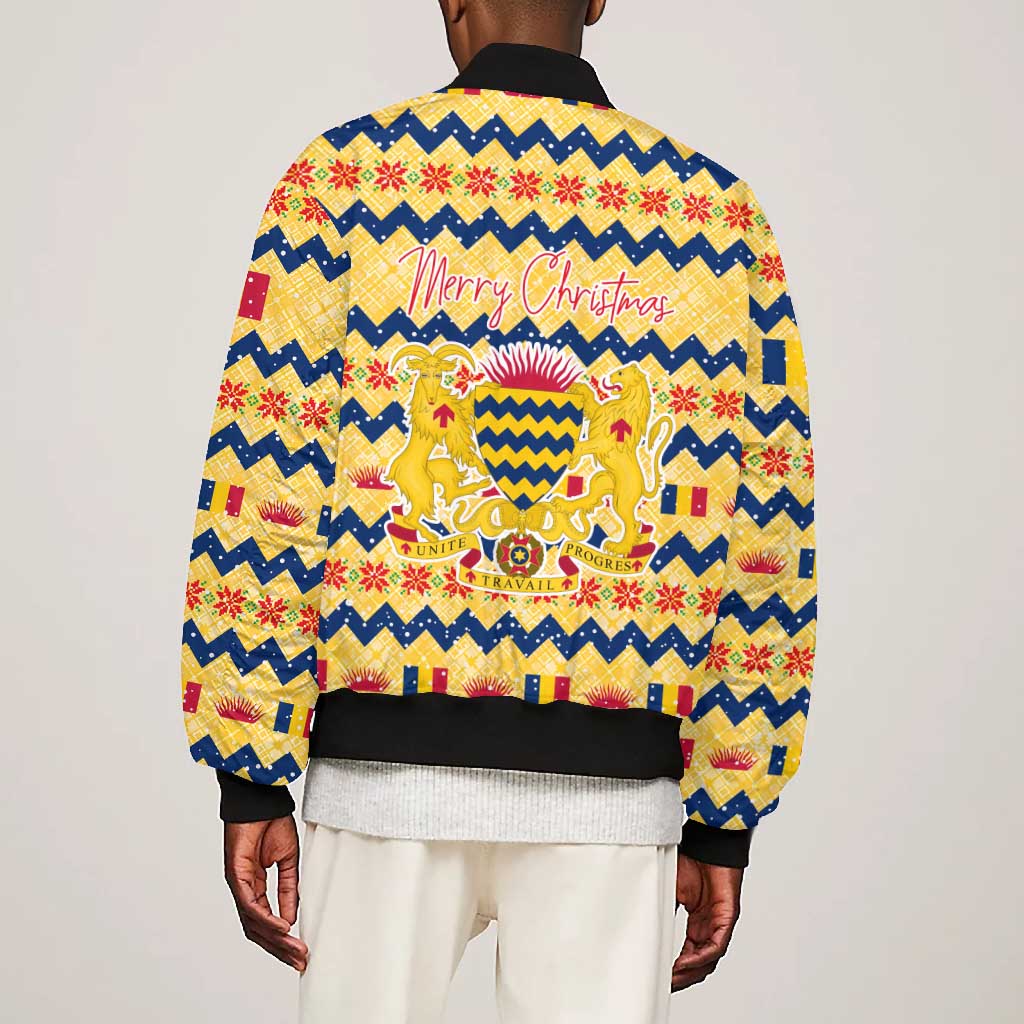 Chad Christmas Bomber Jacket National Coat of Arms, and Festive Motif - African Pride