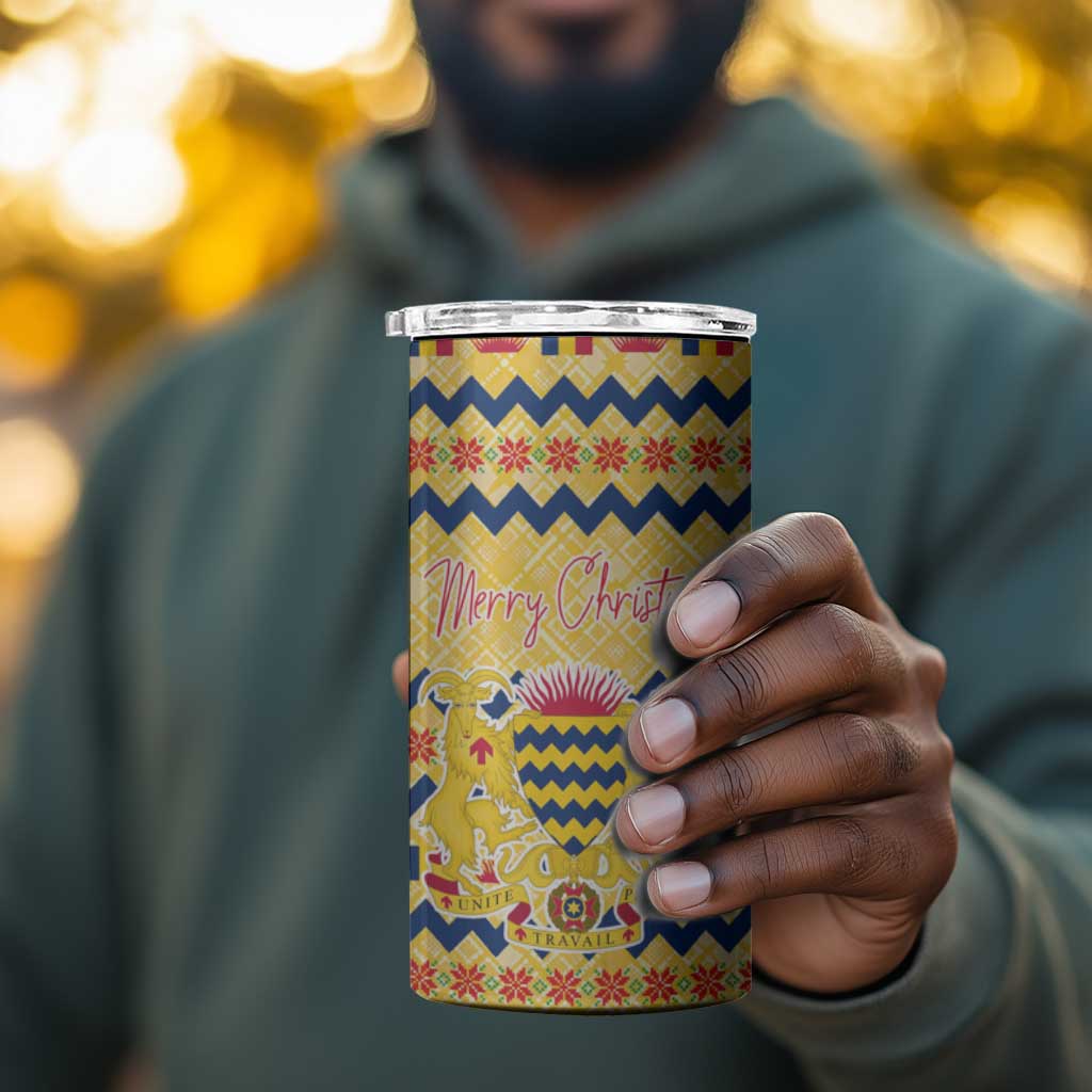 Chad Christmas 4 in 1 Can Cooler Tumbler National Coat of Arms, and Festive Motif - African Pride