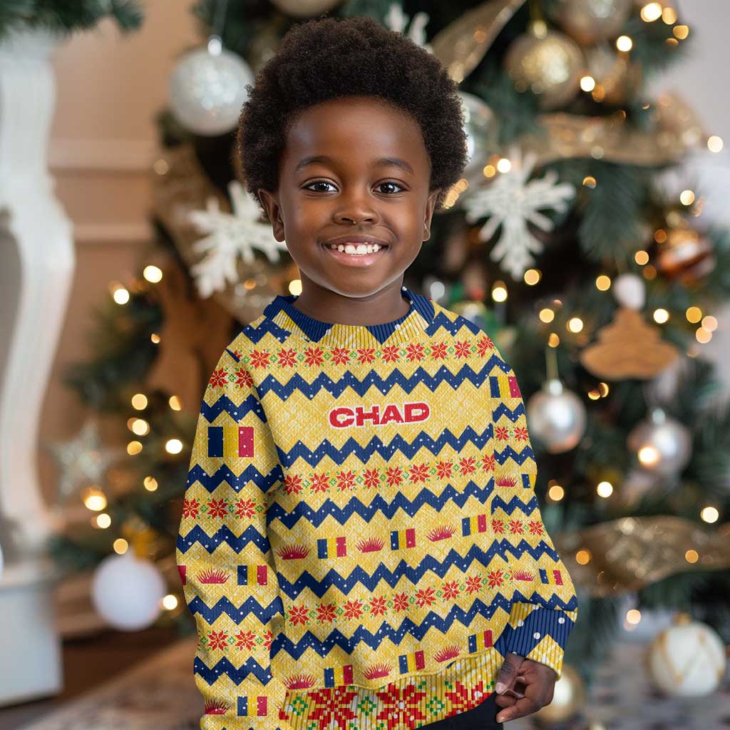 Chad Christmas Kid Ugly Christmas Sweater National Coat of Arms, and Festive Motif - African Pride