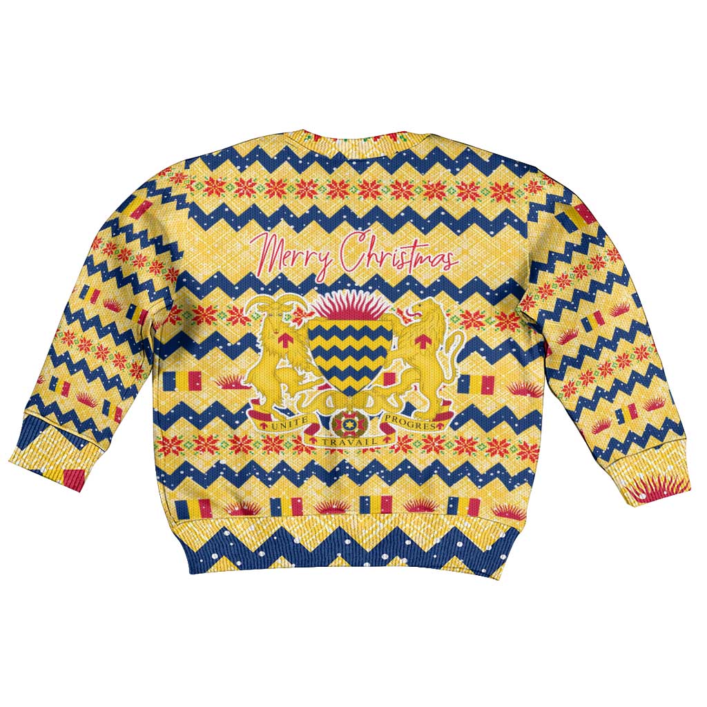 Chad Christmas Kid Ugly Christmas Sweater National Coat of Arms, and Festive Motif - African Pride