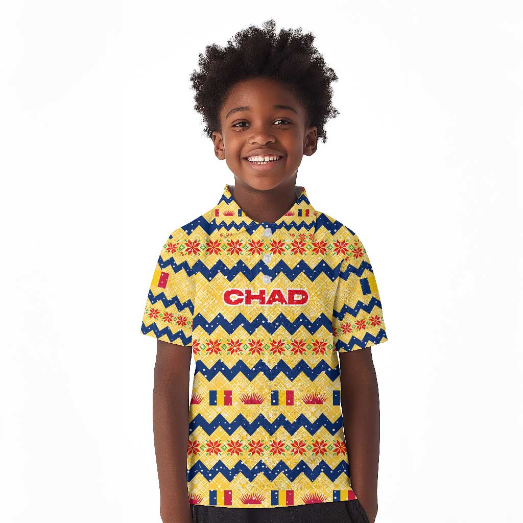 Chad Christmas Kid Polo Shirt National Coat of Arms, and Festive Motif - African Pride