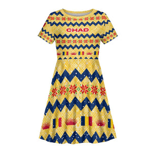Chad Christmas Kid Short Sleeve Dress National Coat of Arms, and Festive Motif - African Pride