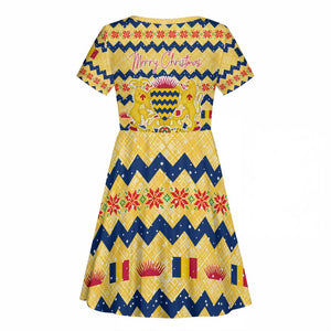 Chad Christmas Kid Short Sleeve Dress National Coat of Arms, and Festive Motif - African Pride