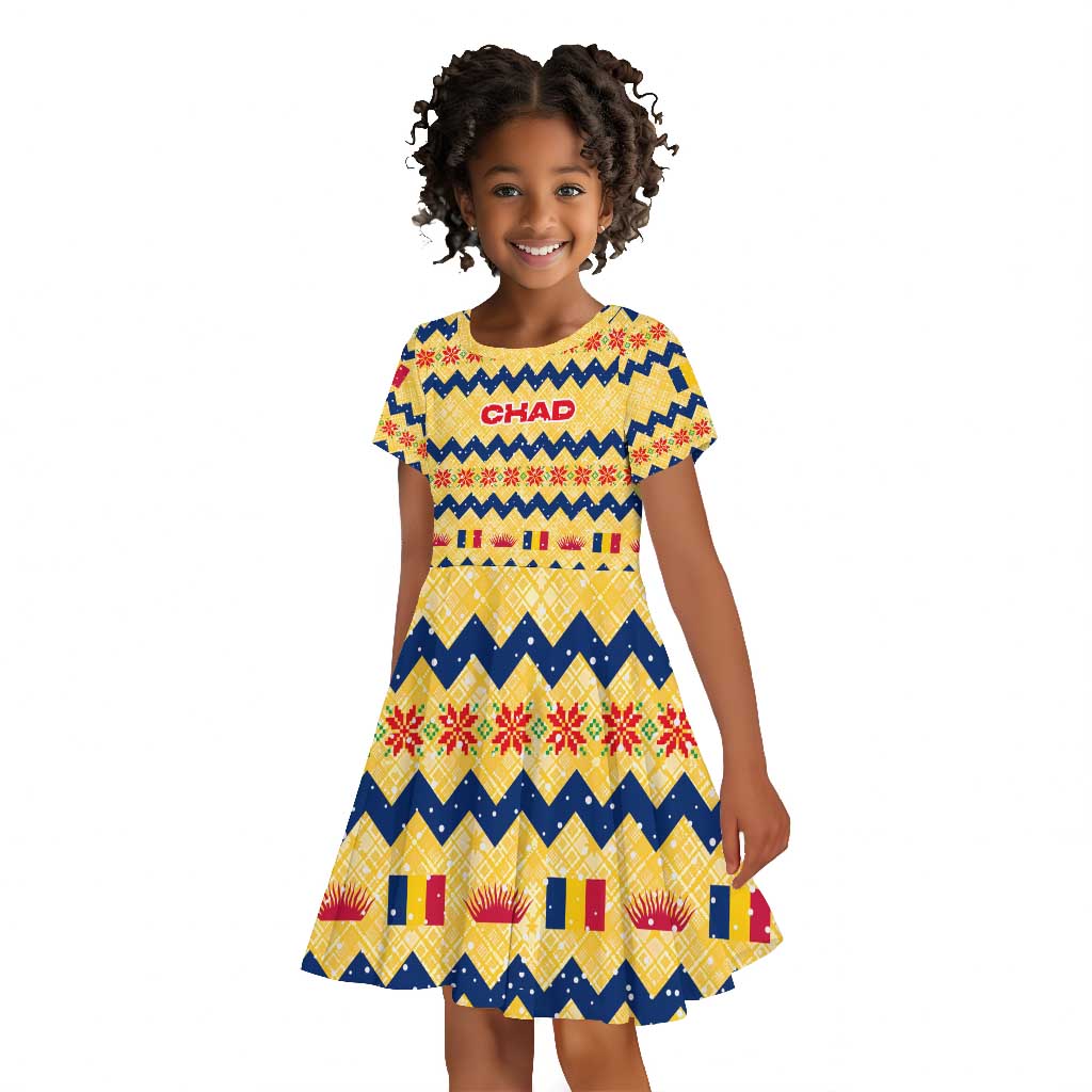 Chad Christmas Kid Short Sleeve Dress National Coat of Arms, and Festive Motif - African Pride