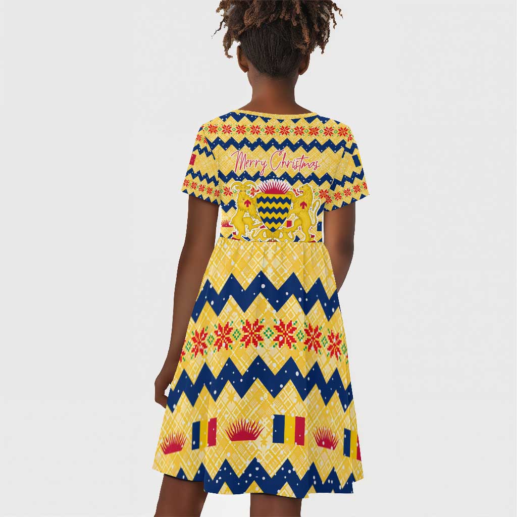 Chad Christmas Kid Short Sleeve Dress National Coat of Arms, and Festive Motif - African Pride