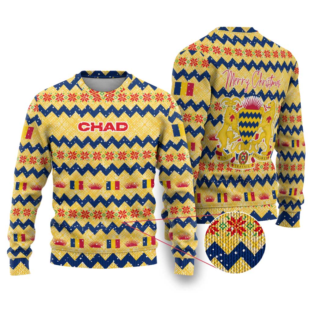 Chad Christmas Ugly Christmas Sweater National Coat of Arms, and Festive Motif - African Pride