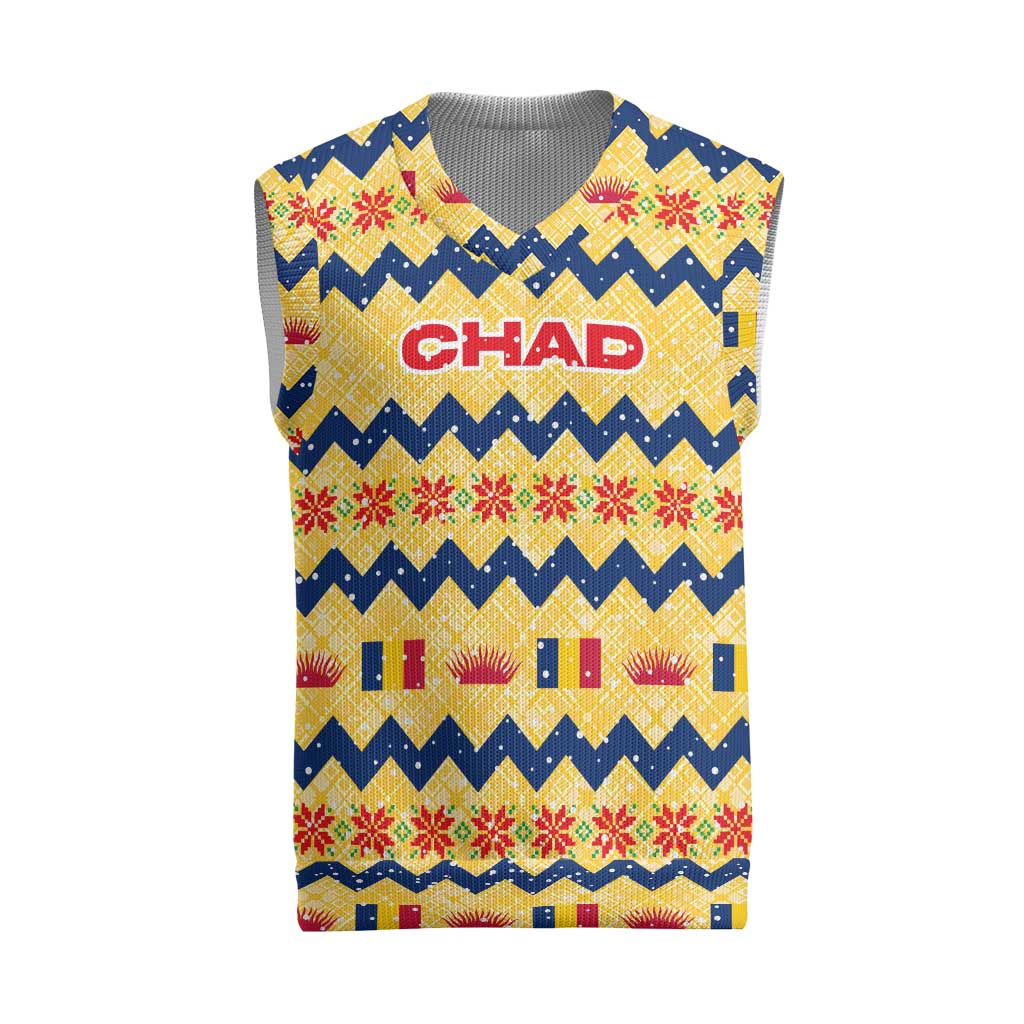 Chad Christmas Knitted V-Neck Vest National Coat of Arms, and Festive Motif - African Pride
