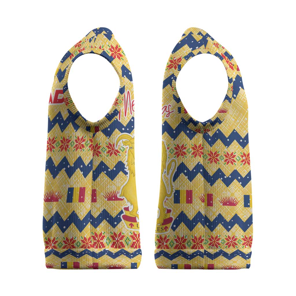 Chad Christmas Knitted V-Neck Vest National Coat of Arms, and Festive Motif - African Pride