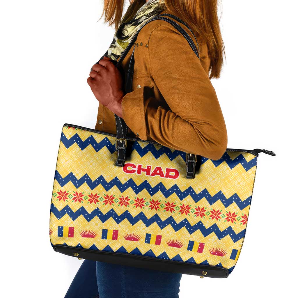 Chad Christmas Leather Tote Bag National Coat of Arms, and Festive Motif - African Pride