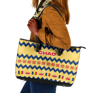 Chad Christmas Leather Tote Bag National Coat of Arms, and Festive Motif - African Pride
