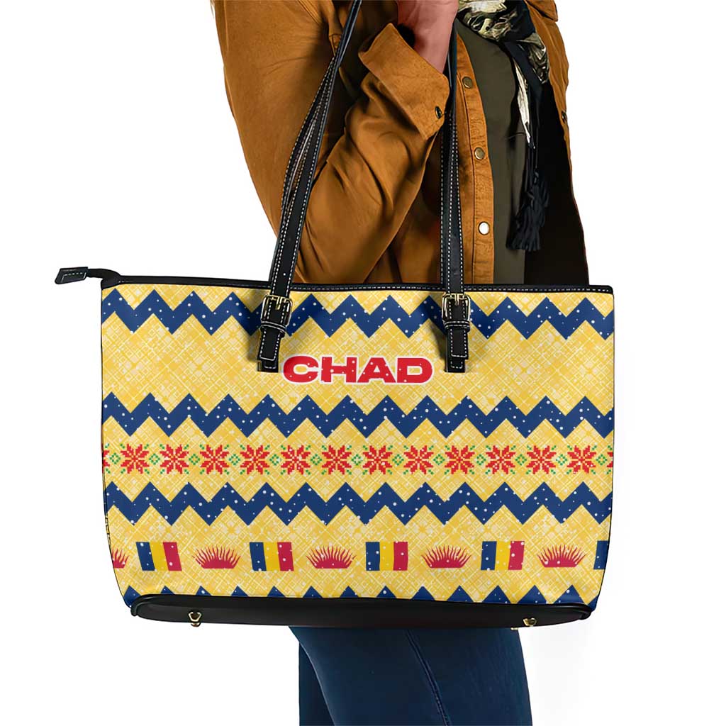 Chad Christmas Leather Tote Bag National Coat of Arms, and Festive Motif - African Pride