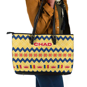 Chad Christmas Leather Tote Bag National Coat of Arms, and Festive Motif - African Pride