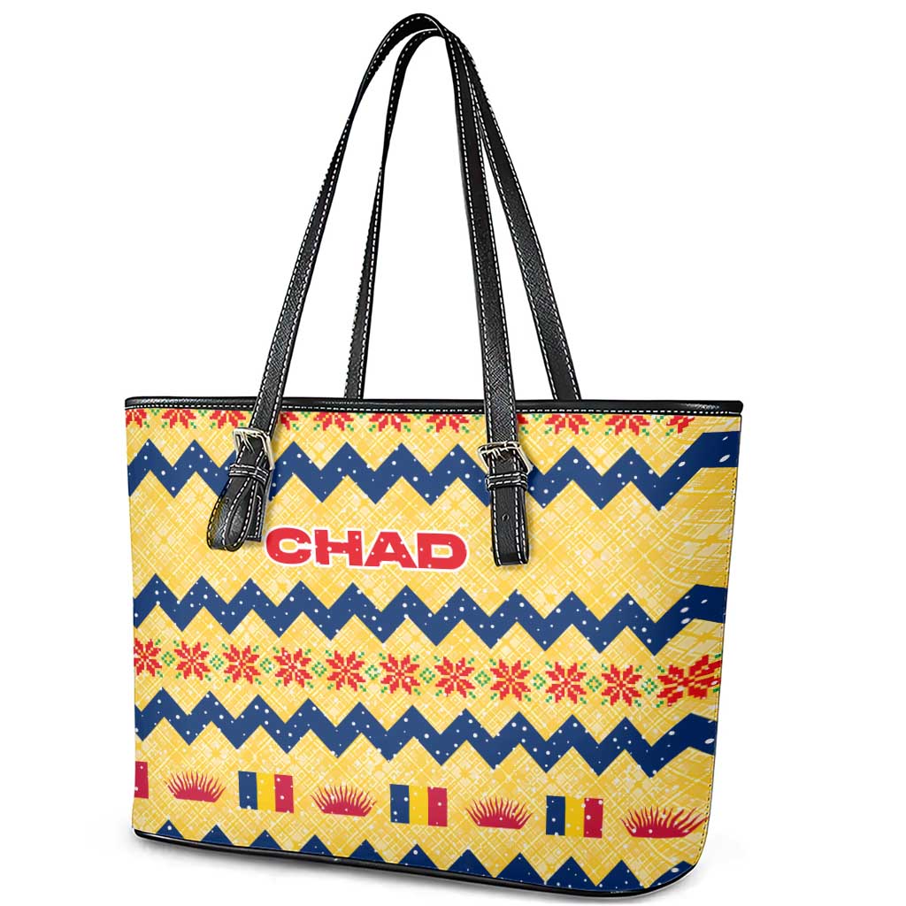 Chad Christmas Leather Tote Bag National Coat of Arms, and Festive Motif - African Pride