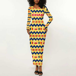 Chad Christmas Long Sleeve Bodycon Dress National Coat of Arms, and Festive Motif - African Pride