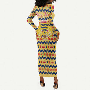 Chad Christmas Long Sleeve Bodycon Dress National Coat of Arms, and Festive Motif - African Pride