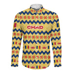 Chad Christmas Long Sleeve Button Shirt National Coat of Arms, and Festive Motif - African Pride