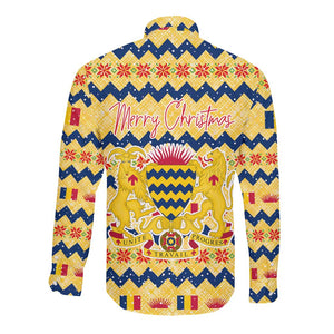 Chad Christmas Long Sleeve Button Shirt National Coat of Arms, and Festive Motif - African Pride