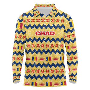 Chad Christmas Long Sleeve Polo Shirt National Coat of Arms, and Festive Motif - African Pride