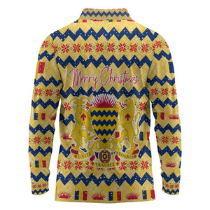 Chad Christmas Long Sleeve Polo Shirt National Coat of Arms, and Festive Motif - African Pride