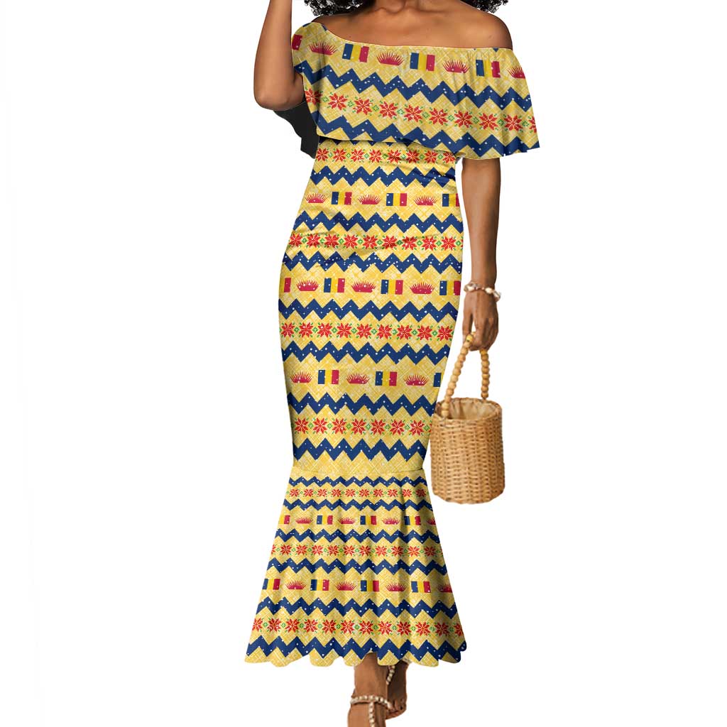 Chad Christmas Mermaid Dress National Coat of Arms, and Festive Motif - African Pride
