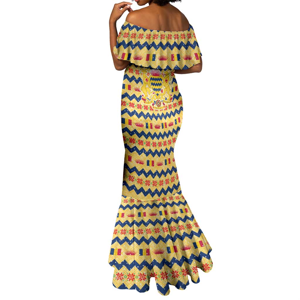 Chad Christmas Mermaid Dress National Coat of Arms, and Festive Motif - African Pride