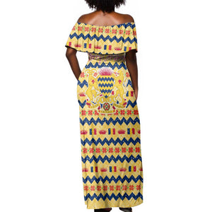Chad Christmas Off Shoulder Maxi Dress National Coat of Arms, and Festive Motif - African Pride