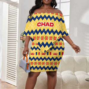 Chad Christmas Off Shoulder Short Dress National Coat of Arms, and Festive Motif - African Pride