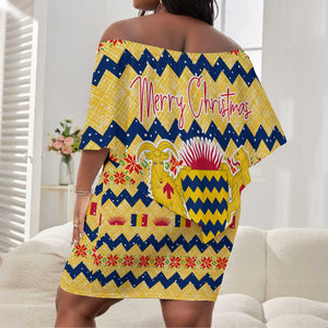 Chad Christmas Off Shoulder Short Dress National Coat of Arms, and Festive Motif - African Pride