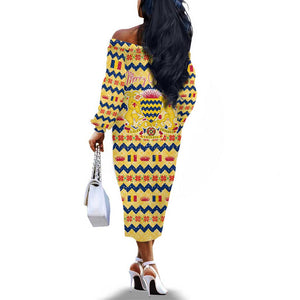 Chad Christmas Off The Shoulder Long Sleeve Dress National Coat of Arms, and Festive Motif - African Pride