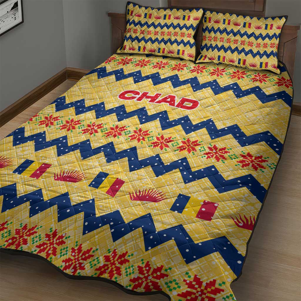 Chad Christmas Quilt Bed Set National Coat of Arms, and Festive Motif - African Pride