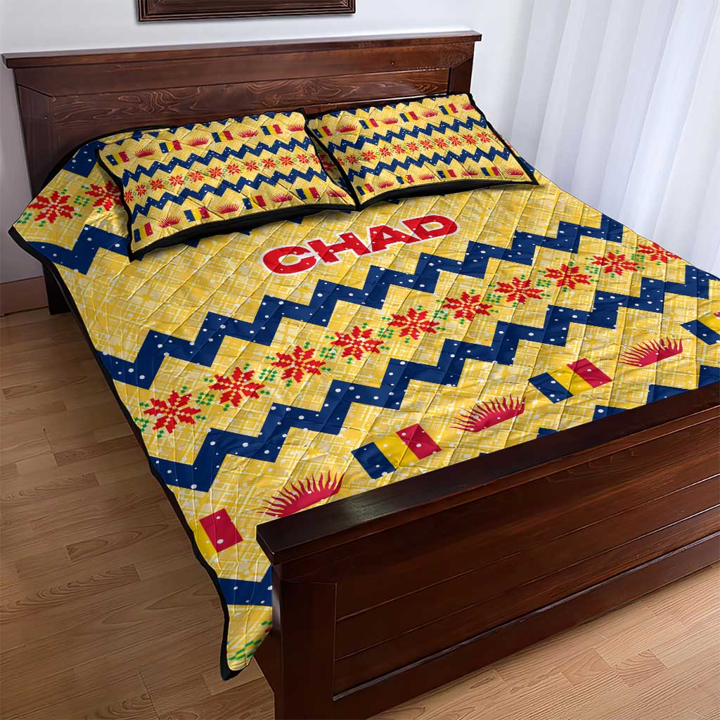 Chad Christmas Quilt Bed Set National Coat of Arms, and Festive Motif - African Pride