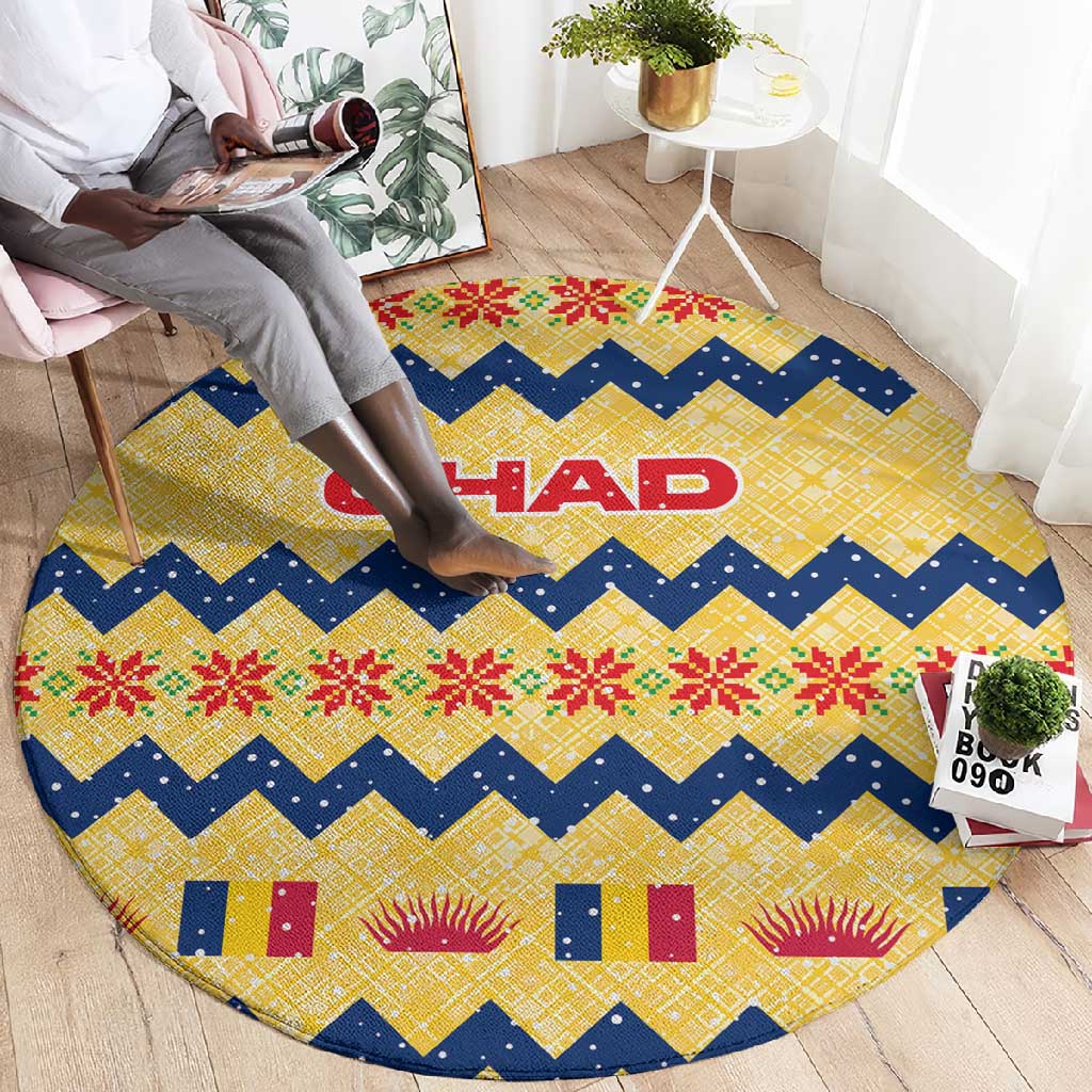 Chad Christmas Round Carpet National Coat of Arms, and Festive Motif - African Pride