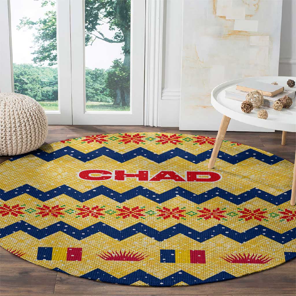 Chad Christmas Round Carpet National Coat of Arms, and Festive Motif - African Pride