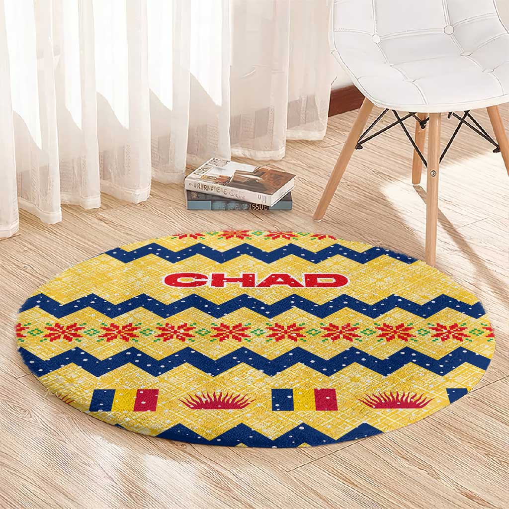 Chad Christmas Round Carpet National Coat of Arms, and Festive Motif - African Pride