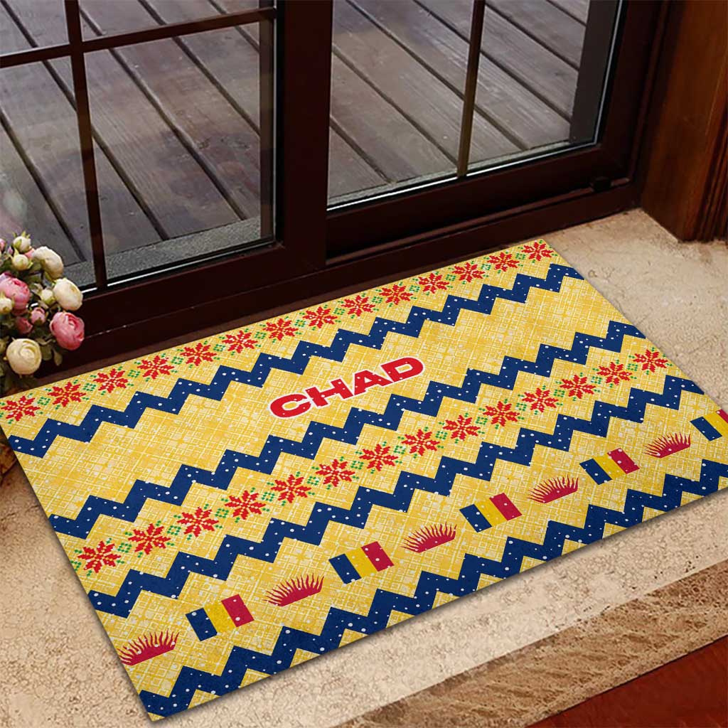 Chad Christmas Rubber Doormat National Coat of Arms, and Festive Motif - African Pride