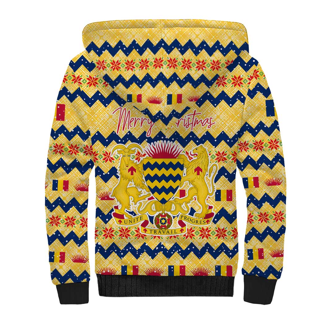 Chad Christmas Sherpa Hoodie National Coat of Arms, and Festive Motif - African Pride