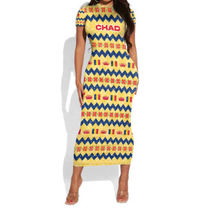 Chad Christmas Short Sleeve Bodycon Dress National Coat of Arms, and Festive Motif - African Pride